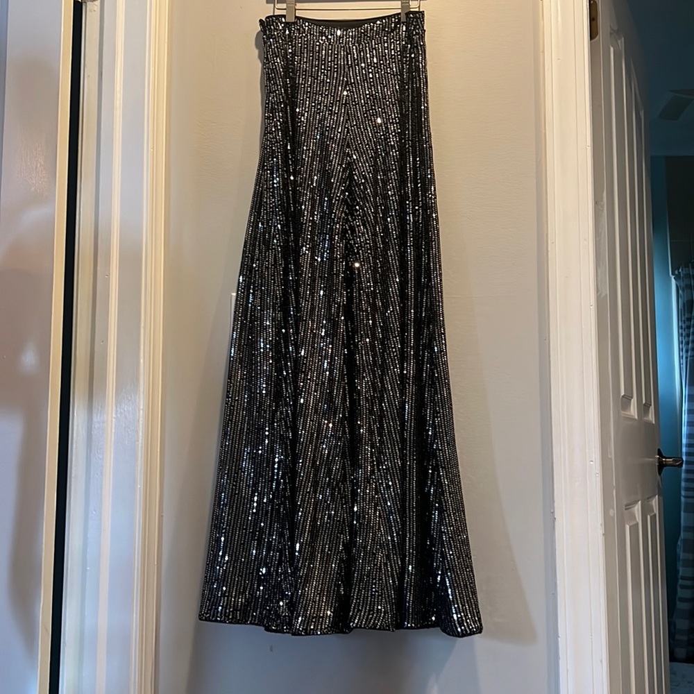 Black sequin wide leg pants